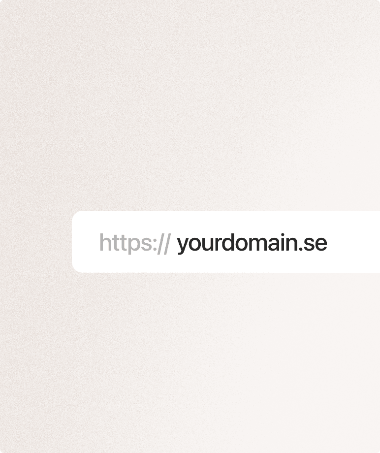A browser address bar showing the coach's own domain, yourdomain.se.